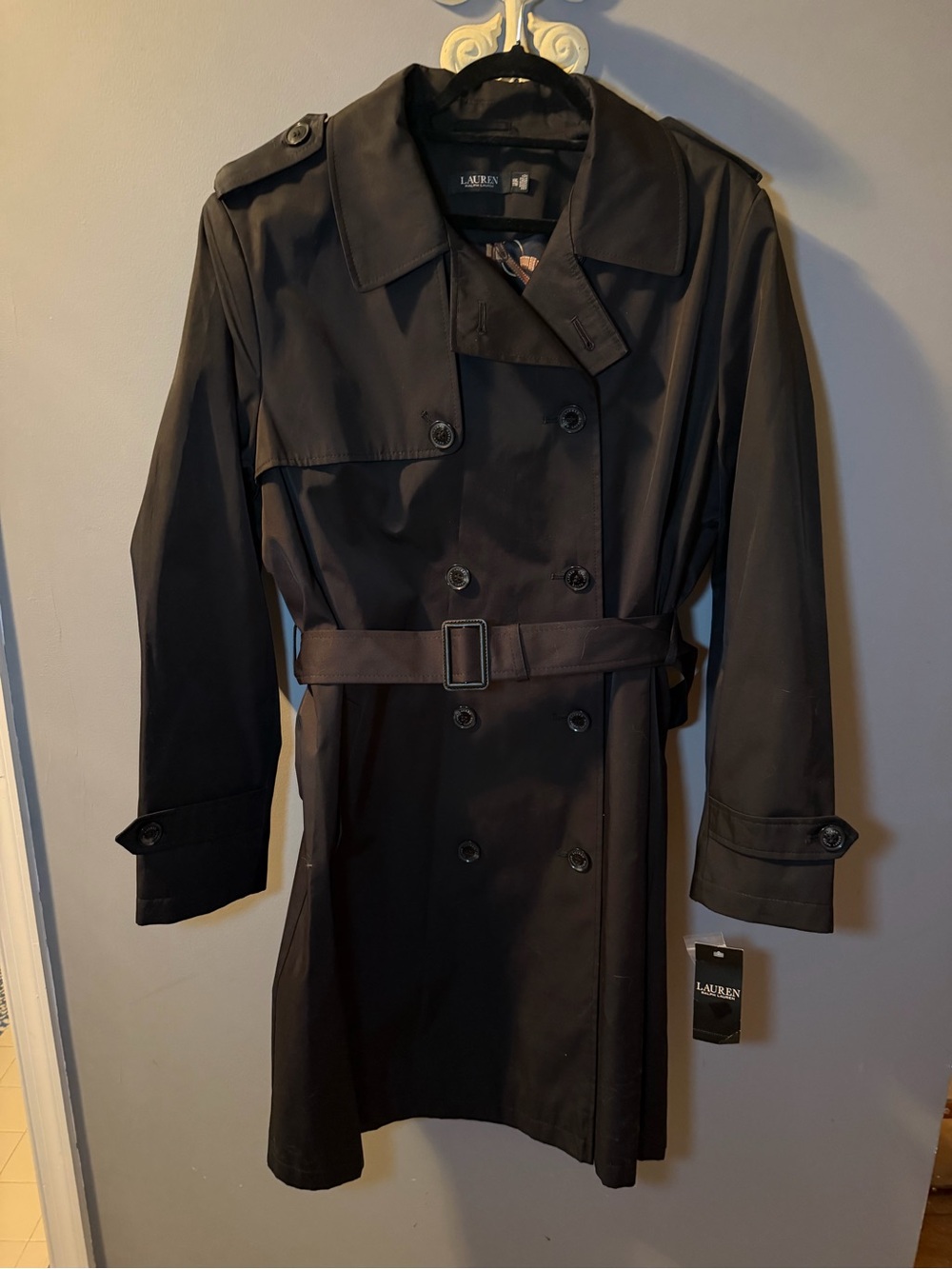 Ralph Lauren Black Double-Breasted Trench Coat with Belt